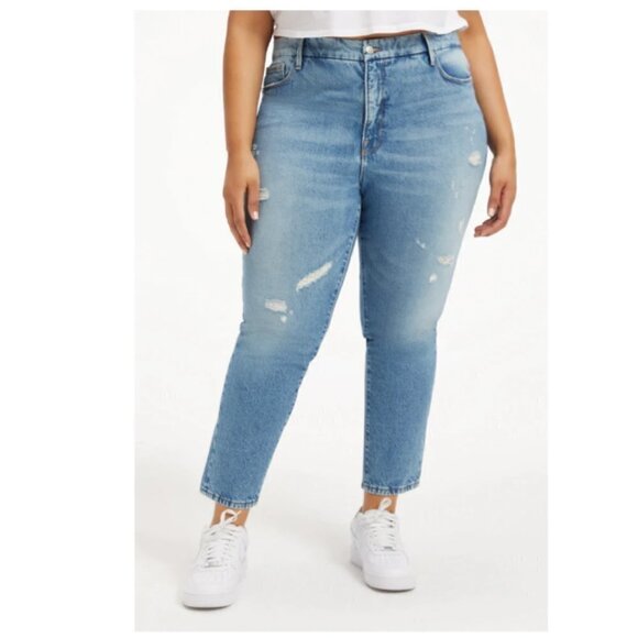 Good American The Good Classic Jean Mid Rise Cropped Straight Mom Jean Size 18 - Picture 3 of 5